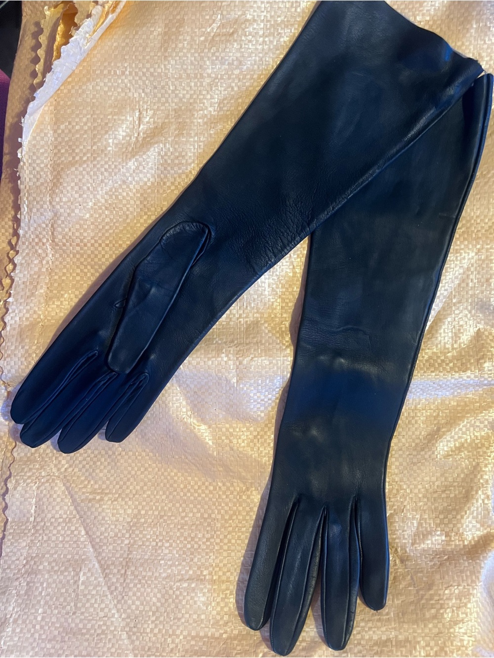 Vintage custom Long Black Leather lamb Gloves